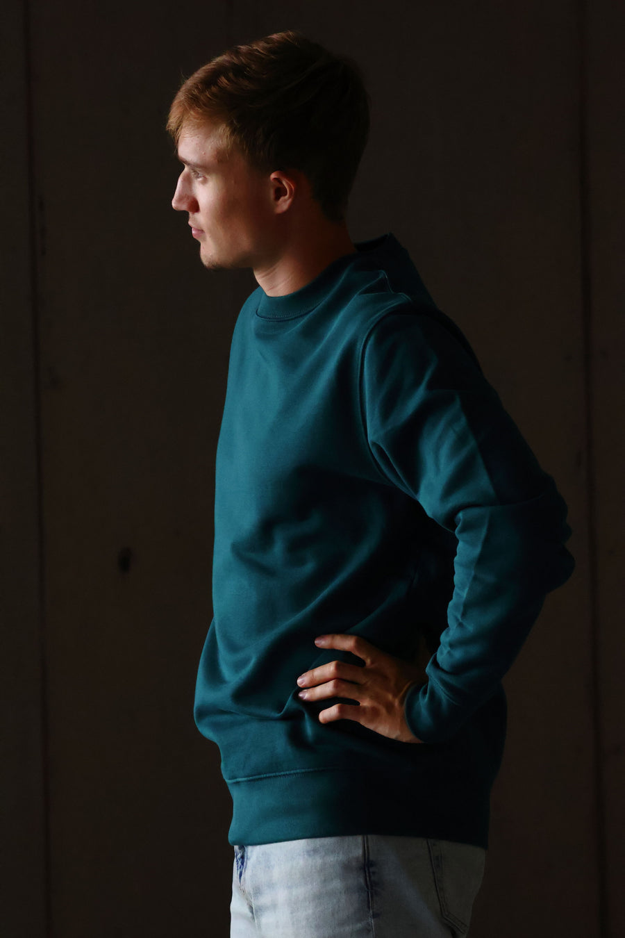 Essentials sweatshirt in Racing Green, worn